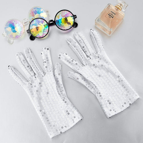 SATINIOR 3 Pairs Sequin Gloves Silver Glitter Gloves Sequin Dance Gloves for Skating Dressing Accessory...