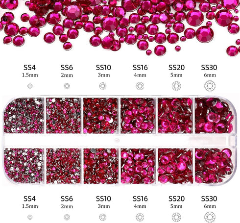 5320Pcs Nail Art Rhinestones Kit 6 Sizes (1.5-6 mm) with Storage Organizer Box/Wax Pencil/Tweezers for Nail Art Craft (Plum Red)...