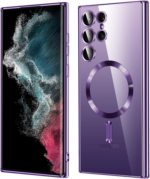 for Samsung Galaxy S22 Ultra Case, Covers for s22u .Magnetic Metallic Glossy Slim Clear Luxury Soft Shockproof funda capa para for Galaxy S22 Ultr...