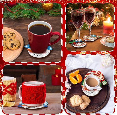 12 Pcs Christmas Diamond Art Coasters Snowman Head Diamond Painting Coasters with Holder Xmas Diamond Painting Kit Diamond Acrylic Round Cup Coast...