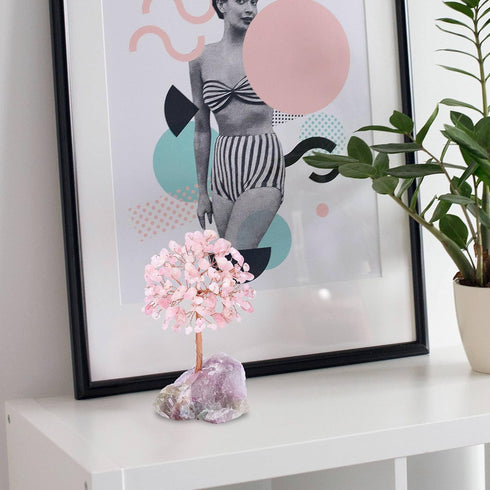 Jovivi Natural Rose Quartz Crystal Tree, Raw Healing Crystals Fluorite Base Gem Bonsai Money Tree for Home Office Table Decor Wealth and Luck...