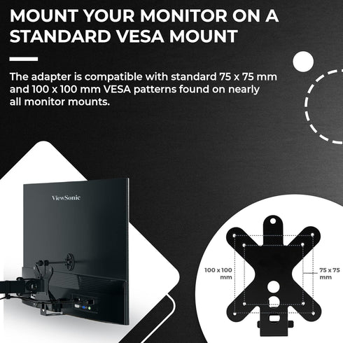 HumanCentric VESA Mount Adapter compatible with Viewsonic models VX2776-smhd, VX2476-smhd, VX2376-smhd, and VX2276-smhd...