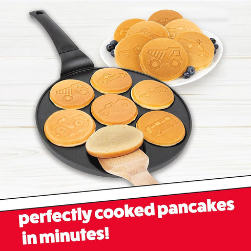 Car & Truck Mini Pancake Pan - Make 7 Unique Flapjack Cars, Nonstick Pan Cake Maker Griddle w Long Handle for Breakfast Fun & Easy Cleanup, Unique...