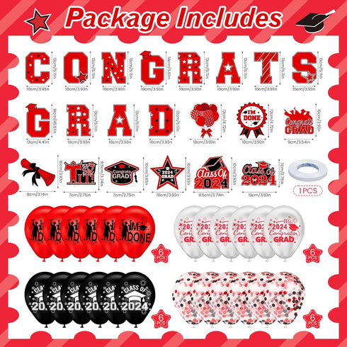 45pcs 2024 Graduation Car Magnets Balloons Decorations Red and Black Grad 2024 Graduation Fridge Magnets Car Garage Door Magnetic Stickers Class o...