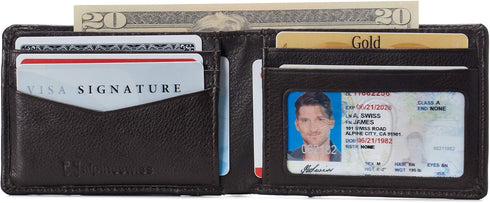 Alpine Swiss Delaney Men’s Slimfold RFID Protected Wallet Nappa Leather Comes in a Gift Box Brown...