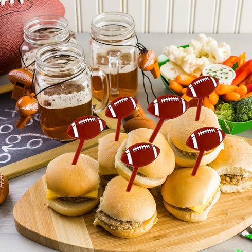 Blulu 48 Brown Acrylic Football Cake Toppers & Toothpicks - 48 Pieces - Football Theme Party Decorations...