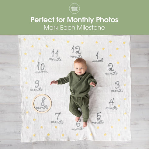 Pearhead Hello World Milestone Blanket and Prop, Baby Monthly Milestone Updates, Growth Blanket with Photo Posing Props, Ideal Mother's Day Gift, ...