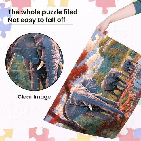 100 Piece Big Piece Jigsaw Puzzle for Seniors Elephant Forest Dementia Large Piece Puzzles for Seniors- Alzheimer's Activity for Adults Puzzle- Be...