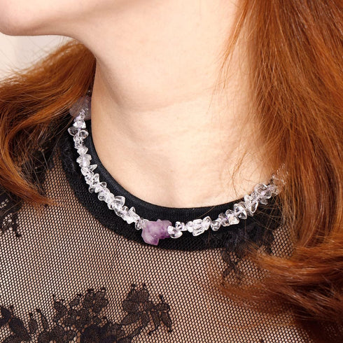 Drusy Quartz Amethyst Clear Quartz Choker Necklace for Women Healing Crystal Yoga Balance Meditation Chip Tumbled Gemstone Jewelry Gift...