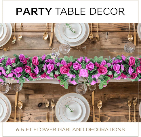 Miracliy 5Pcs 41FT Purple Flower Garland Artificial Rose Arch Vines Fake Spring Floral Garland for Flower Wall Backdrop Wedding Mothers Day Garden...