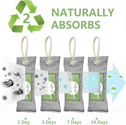 12 Pack Bamboo Charcoal Air Purifying Bag, Activated Charcoal Bags Odor Absorber, Moisture Absorber, Natural Car Air Freshener, Shoe Deodorizer, O...