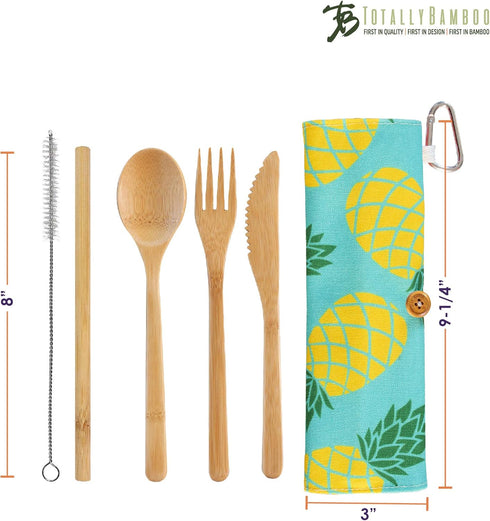 Totally Bamboo Take Along Reusable Bamboo Utensil Set with Straw, Dishwasher Safe, Pineapple Design...