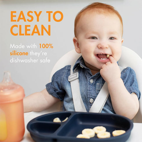Boon Chow Silicone Plate Set - 3 Unbreakable Divided Toddler Plates - Baby Plates for 6 Months and Up - Baby Led Weaning Supplies - Mint Multicolo...