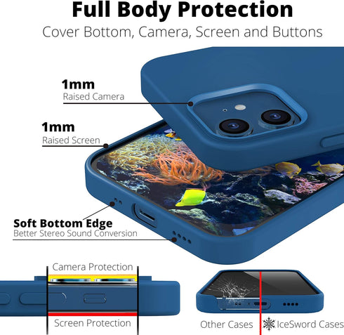 IceSword iPhone 12 Mini Case - Thin Liquid Silicone, Matte Blue, Soft Silk Cloth, Gel Rubber Full Body, Cool Shockproof Protection...