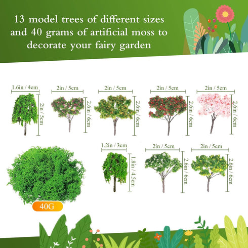 58 Pieces Miniature Garden Set, Fairy House Diorama Accessories Mini Figurines Micro Landscape Ornaments Mixed Model Trees for DIY Garden Decor Su...