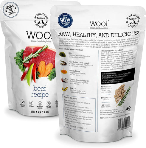 Woof Freeze Dried Dog Food - Beef Recipe, High Protein, Dog Food Topper & Dog Treats, All Life Stages, 1.76 oz...
