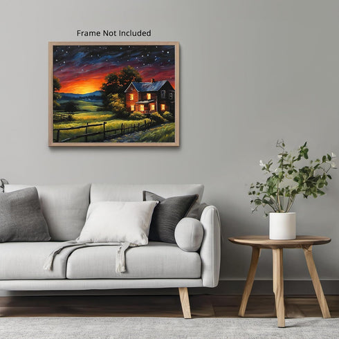Posterizer 1 pcs- quaint old village-building in nature-night sky 4-Landscape & Nature Art-Floral Botanical Art- Decor for Home & Office- unframed...