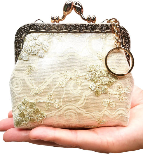 Vintage Kiss Lock Coin Purse Keychain Buckle Wallet for Women(light yellow)...