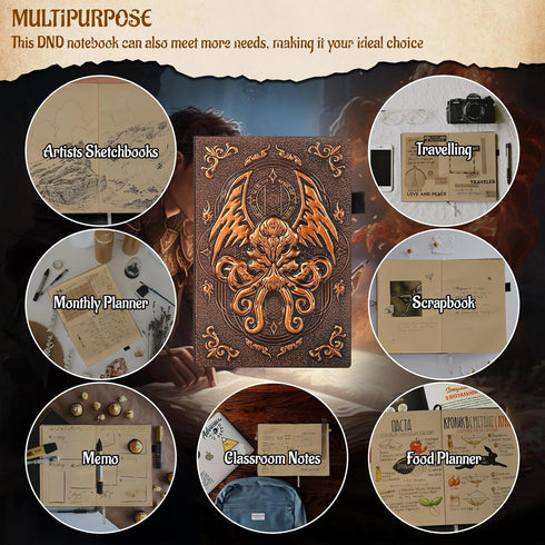 DND Campaign Journal with 3D Cthulhu Embossed Leather Cover - 192 Blank Pages A5 Notebook Great RPG Notepad for GM & Player (Bronze)...