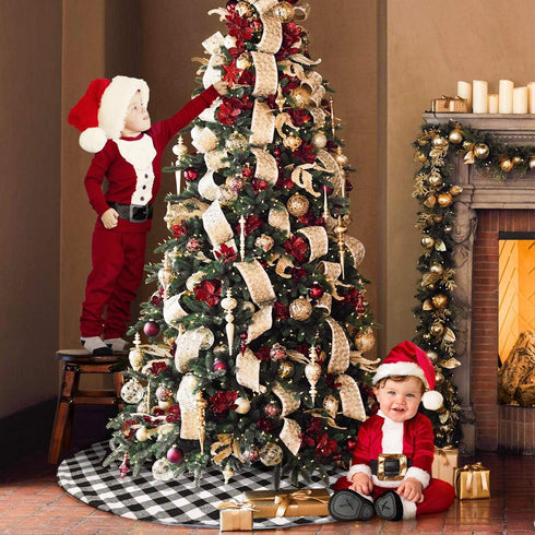 yuboo Buffalo Christmas Tree Skirt, 48 Inches White and Black Checked Ornaments for Farmhouse Buffalo Plaid Christmas Decor...