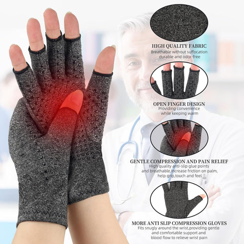 2 Pairs Arthritis Compression Gloves, Provide Support Warmth for Carpal Tunnel, Rheumatoid, Arthritis Pain Relief Gloves, Fingerless Compression G...