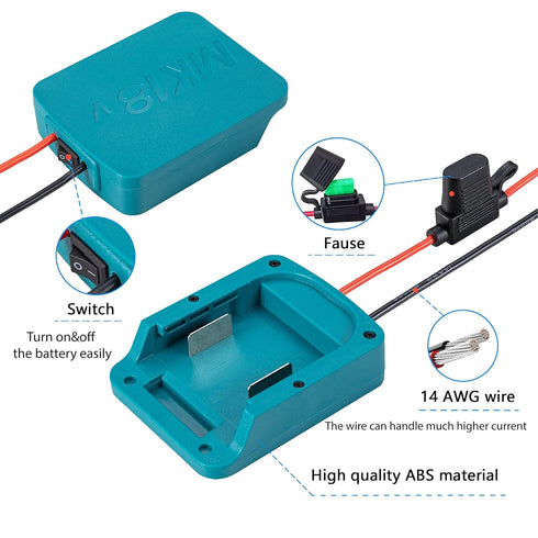 Power Wheel Adapter for Makita 18V Battery with Fuse & Switch & Wire terminals?Power Connector for Rc Car, Robotics, Rc Truck,DIY use, Work with f...