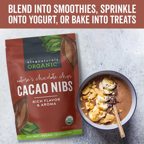 Viva Naturals Organic Cacao Nibs, 8 oz (227 g) - Keto Friendly and Vegan, Unsweetened Chocolate Chip Substitute, Perfect for Gluten Free Baking, C...