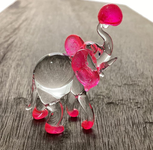 Garden Deco Glow in The Dark Pink Elephant Play Football Hand Blown Art Glass Figurine Ornament Sculpture...
