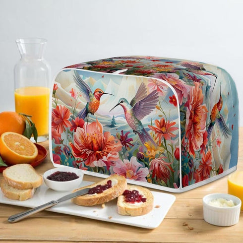 Hummingbird Flower Print Toaster Covers 2 Slice Wide Slot Dustproof Floral Fingerprint Protectors and Greasy Protection Anti-sputtering Machine Wa...