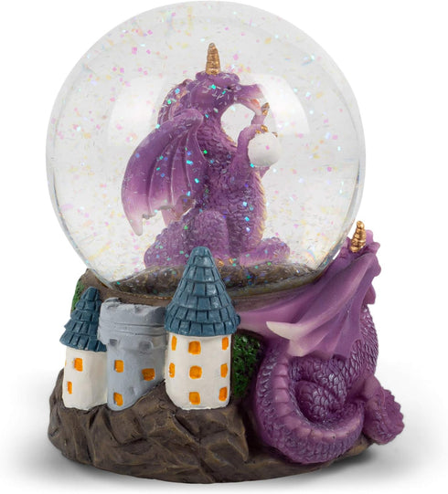Elanze Designs Purple Dragon with Orb on Castle Tabletop Figurine Decoration 100MM Sturdy Glitter Water Musical Snow Globe Plays Tune Fantasie Imp...