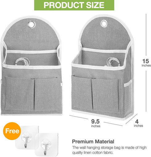 2 Pack Wall Hanging Organizer Bag with Pockets Fabric Storage Bag Basket Caddy Waterproof 01 01...