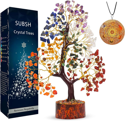 Seven Chakra Gemstone Tree With Chakra Pendant, Crystal Tree, Fake Plants Home Decor, Crystals, Birthday Gifts for Women, Crystals and Healing Sto...