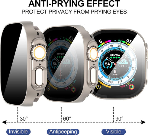 Suoman 3 in 1 Case for Apple Watch Ultra 2 /Ultra 49mm Waterproof Privacy Screen Protector, Tempered Glass Cover Front + Back Bumper 360°Protectio...
