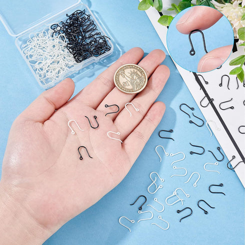SUNNYCLUE 1 Box 200Pcs Plastic Earring Hooks Hypoallergenic Earring French Hooks Non-Allergenic Fish Hook Ear Wires Earrings Components Earring Fi...