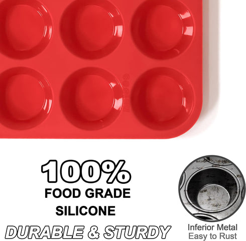 Anaeat Silicone Muffin Pan - 6 Cups Non-Stick Cupcake Molds, Food Grade Silicone Baking Tray for Making Egg Muffin, Cupcake, Quiches, Tart and Des...