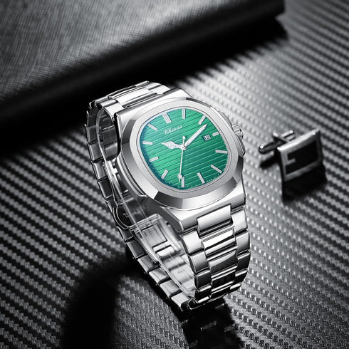 Men Silver Diamond Watch: Quartz Luminous Analog Watch Waterproof Wristwatch Stainless Steel Band Reloj with Gift Box & Removal Tool...