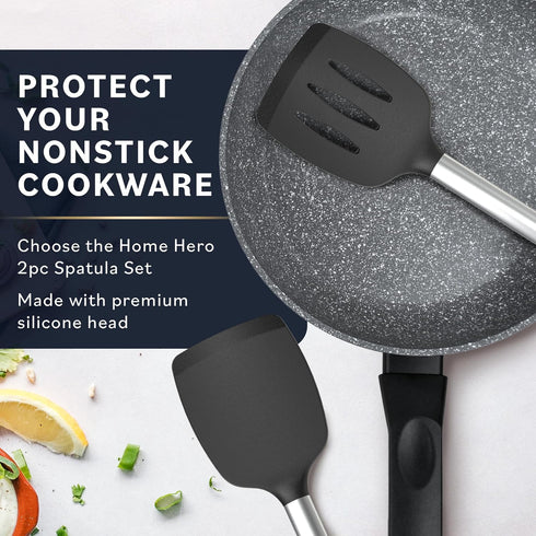 Home Hero Silicone Spatula Set with Ergonomic Handles - Stainless Steel High Heat Resistant Solid & Slotted Turner, BPA Free Non Stick Kitchen Ute...