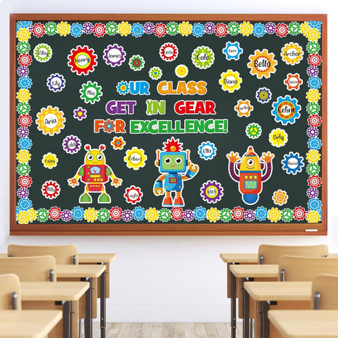Gears Robots Bulletin Board Set Classroom Gear Robot Decorations Our Class Get Gear Excellence Decor Gear Bulletin Board Border Trims Cutouts for ...