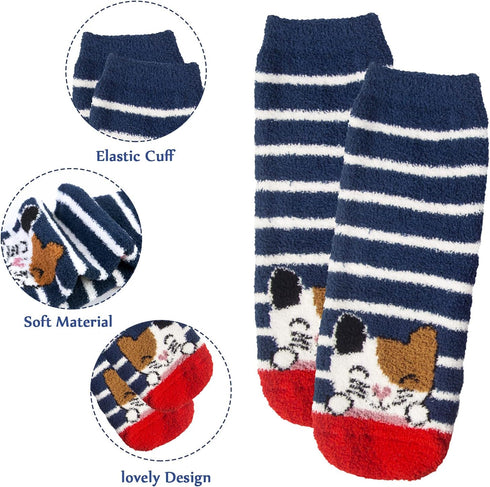 YSense Fuzzy Socks for Women 5 Pairs Warm Fluffy Winter Stocking Soft Cute Cat Animal Socks...