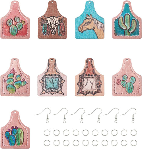 Cheriswelry Wood Dangle Earrings Making Kit DIY West Cowboy Style Earring Printed Cactus Wood Big Pendants Earring with 18pcs Cactus Pendants & 20...