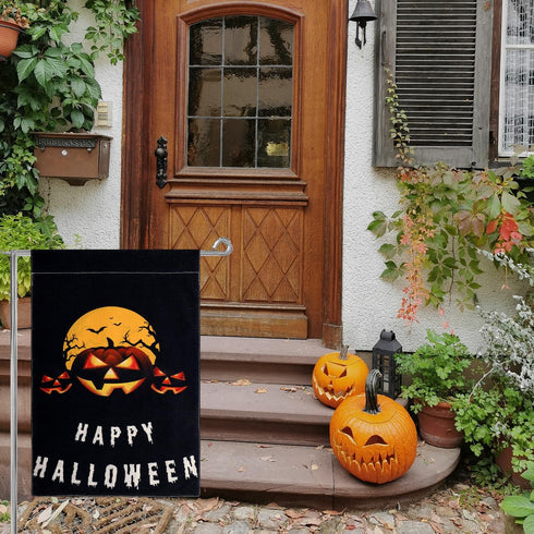 Halloween Garden Flag, 12x18 Inch Double Sided Garden Burlap Flag Scary Pumpkin Bat Dead Tree Garden Banner Halloween Decorations for Home Yard De...