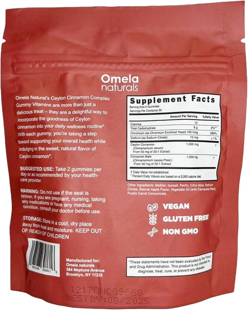 Sugar-Free Ceylon Cinnamon Complex Gummies Apple Cinnamon Flavor | Immune Support & Antioxidant Supplements | 2000mg Cinnamon Complex with Chromiu...
