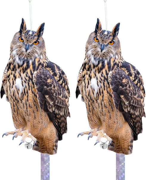 Owls to Keep Birds Away, 2Pcs Fake Owls with Reflective Tape for Garden Patio, Cardboard Hanging Owl Bird Scare Reflective Hanging Decoration to K...