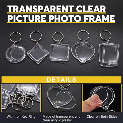 40Pcs Clear Acrylic Blank picture Photo frame keychain Personalized photo insert keychain bulk, Rectangle, Heart-Shaped, Round, Square and Rhombus...