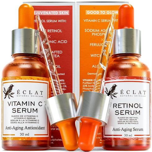 Eclat Skincare Face Serum Set - Vitamin C Serum for Radiance, Retinol Serum for Wrinkles...