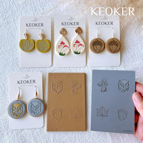 Keoker Pumpkin Polymer Clay Texture Sheets, Clay Texture Mat for Making Earrings Jewerly, Polymer Clay Earrings Tools (Fall texture sheet 1-3)...