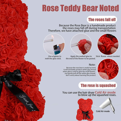 RECUTMS Artificial Rose Bear Flowers Rose Teddy Bear 10 inch Wedding Party Decoration Box for Valentines Day Gift Mothers Day Anniversary Birthday...