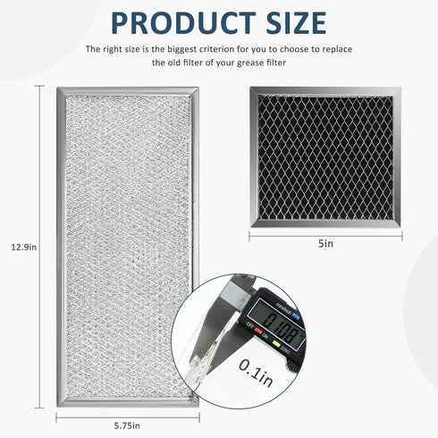 Fits for Whirlpool W10208631A Microwave Grease Filter - Approx 13" x 6" (2-Pack) & 8206230A Microwave Charcoal Filter by AMI PARTS (4-Pack)...