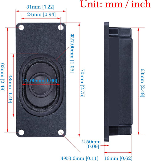 Miniature Loudspeaker 5 Watt 8 Ohm Passive Enclosed Audio/Woofer Speaker Compatible with Arduino Board. JST-PH 2.0 mm 2-Pin Interface, for a Varie...