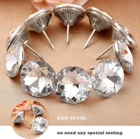 Mgoodoo 20PCS Crystal Diamond Upholstery Tacks, 30mm(1-3/16'') Decorative Furniture Pins Nails Studs for Tufted Headboard Bed Sofa Corkboard Home ...
